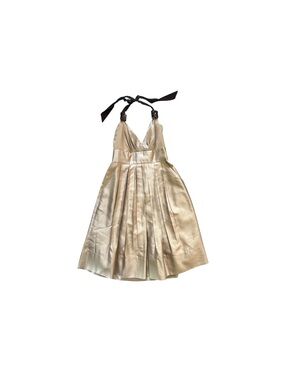 Metallic Gold Halter Pleated Party Dress
